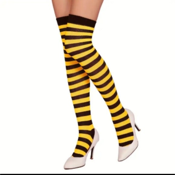 BLACK and yellow striped thigh-high socks hosiery Bumblebee stockings - Picture 1 of 2